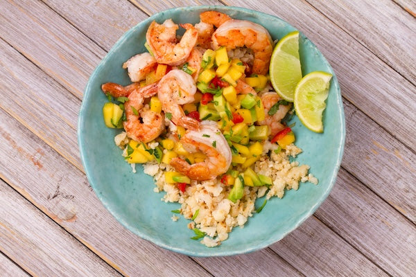 Shrimp with Mango Avocado Salsa and Cauliflower Rice – Morphus